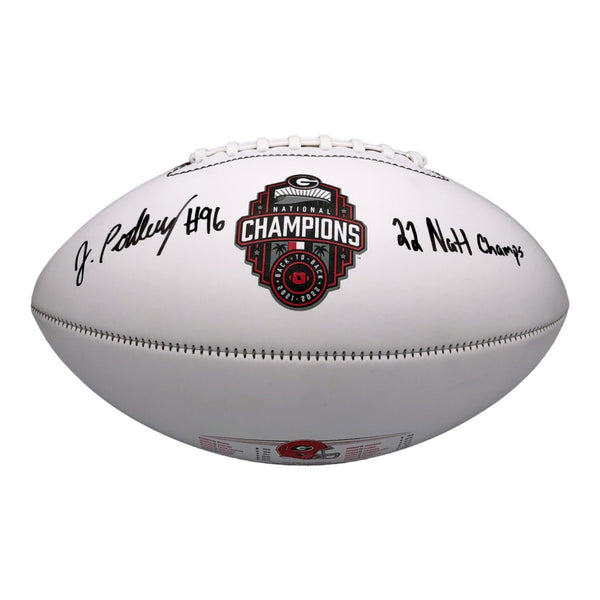 Jack Podlesny Autographed Georgia Bulldogs White Back-To-Back Champions Logo Football wiith 22 Natl Champs Inscription - Beckett Authentic