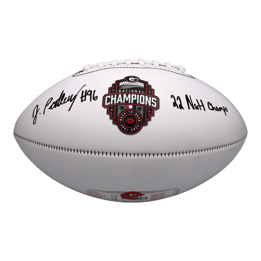 Jack Podlesny Autographed Georgia Bulldogs White Back-To-Back Champions Logo Football wiith 22 Natl Champs Inscription - Beckett Authentic