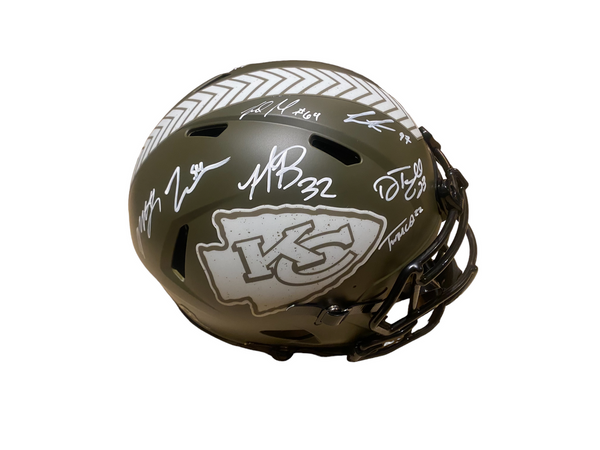 Kansas City Chiefs Team Signed Full Size Green Salute to Service Authentic Helmet - Beckett  Authentic