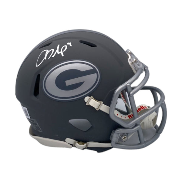 Oscar Delp Autographed Georgia Bulldogs Riddell Gray Slate Mini Helmet