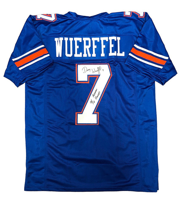 Danny Wuerffel Signed UF Gators Custom Blue Jersey w/96 Heisman/Champs Insc-Beckett