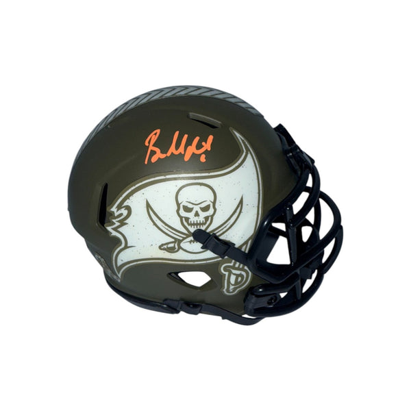 Baker Mayfield Autographed Tampa Bay Buccaneers Riddell Green Salute to Service Mini Helmet Signed in Orange- Beckett