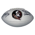 Derrick Brooks Signed Florida State Seminoles White Panel Football w/93 Champs Ins - JSA