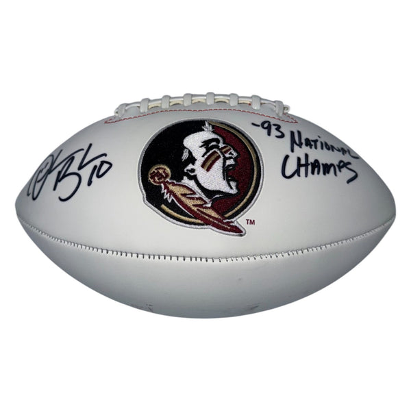 Derrick Brooks Signed Florida State Seminoles White Panel Football w/93 Champs Ins - JSA