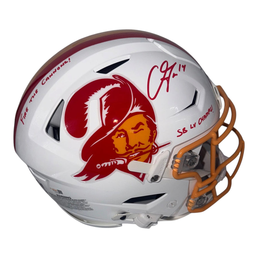 Chris Godwin Autographed Tampa Bay Buccaneers Riddell Creamsicle Speedflex Authentic Helmet with "Fire The Cannons" and "SB LV Champs!" Inscriptions- JSA