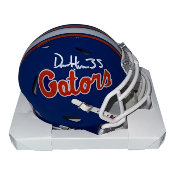 DeBraun Hampton Autographed Florida Gators Blue Script Mini Helmet- Beckett