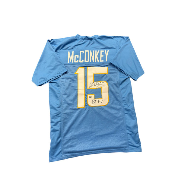 Ladd McConkey Autographed Los Angeles Chargers Powder Blue Custom Jersey with "BTFU" Inscription- Beckett