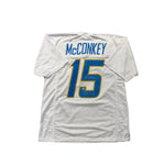 Ladd McConkey Autographed Los Angeles Chargers White Custom Jersey with "BTFU" Inscription- Beckett
