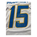 Ladd McConkey Autographed Los Angeles Chargers White Custom Jersey with "BTFU" Inscription- Beckett