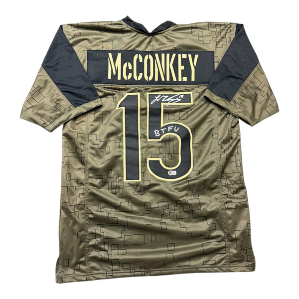 Ladd McConkey Autographed Los Angeles Chargers Salute to Service Custom Jersey with "BTFU" Inscription- Beckett