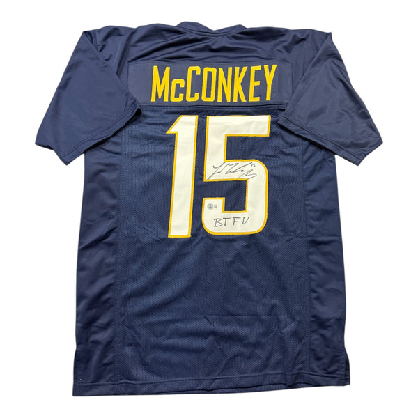 Ladd McConkey Autographed Los Angeles Chargers Navy Custom Jersey with "BTFU" Inscription- Beckett