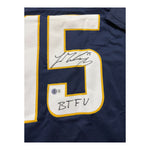 Ladd McConkey Autographed Los Angeles Chargers Navy Custom Jersey with "BTFU" Inscription- Beckett