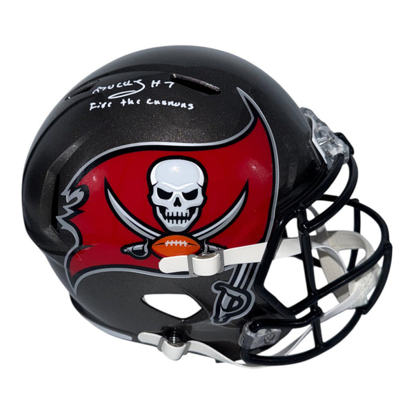 Bucky Irving Autographed Tampa Bay Buccaneers Riddell Full Size Speed Replica Helmet with "Fire the Cannons" Inscription- Beckett
