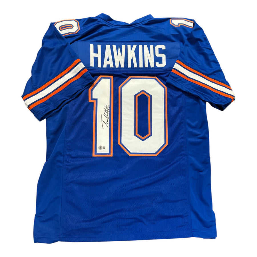 Tank Hawkins Autographed Florida Gators Blue Custom Jersey- Beckett Qr