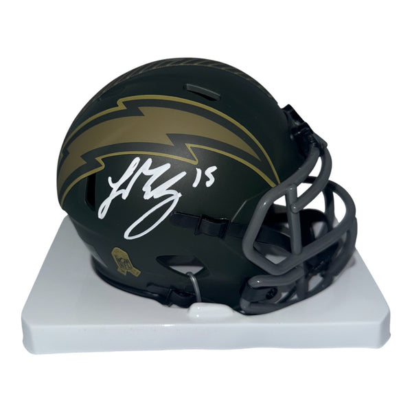Ladd McConkey Autographed Los Angeles Chargers Riddell 25 Salute to Service Mini Helmet- Beckett QR