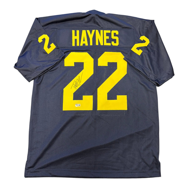 Justice Haynes Autographed Michigan Wolverines Navy Custom Jersey- Beckett