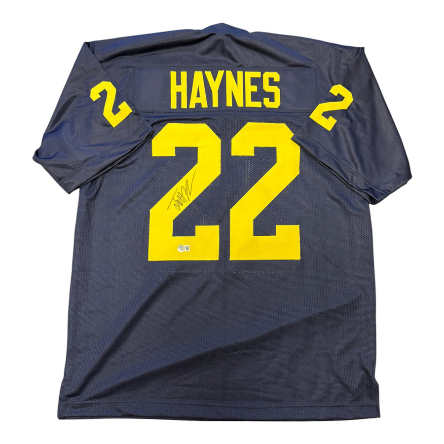 Justice Haynes Autographed Michigan Wolverines Navy Custom Jersey- Beckett