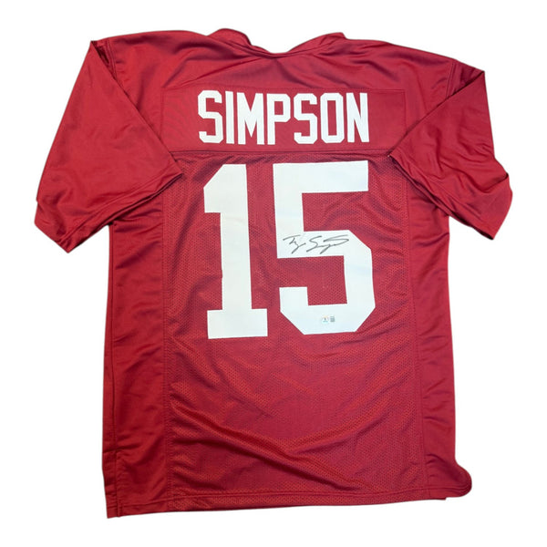 Ty Simpson Autographed Alabama Crimson Tide Crimson Custom Jersey- Beckett
