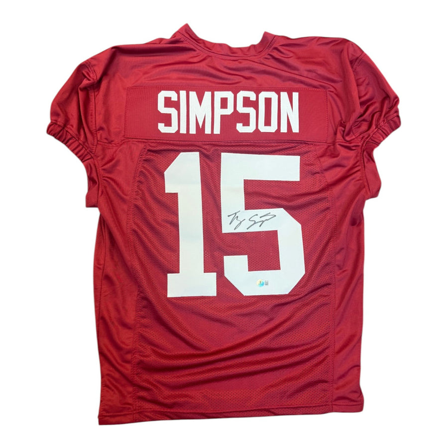 Ty Simpson Autographed Alabama Crimson Tide Crimson Game Cut Custom Jersey- Beckett