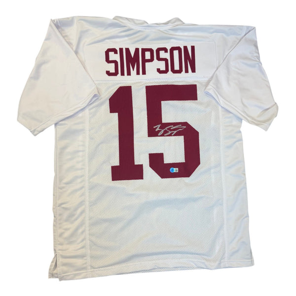 Ty Simpson Autographed Alabama Crimson Tide White Custom Jersey- Beckett