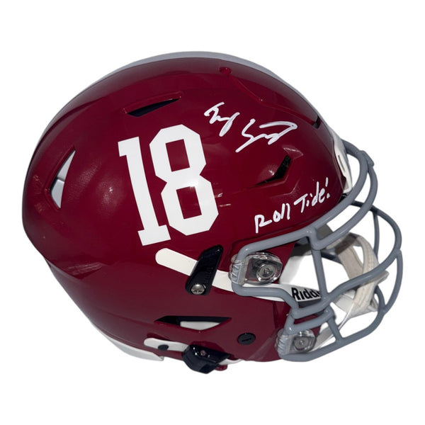 Ty Simpson Autographed Alabama Crimson Tide Riddell Full Size SpeedFlex Authentic Helmet with "Roll Tide" Inscription- Beckett