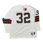 Jim Brown Autographed Cleveland Browns Mitchell and Ness Long Sleeve White Jersey with "HOF 71"- PSA