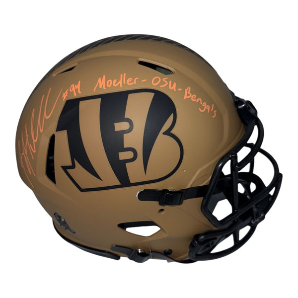 Sam Hubbard Autographed Cincinnati Bengals Riddell Brown Salute to Service Full Size Authentic Helmet with "Moeller-OSU-Bengals" Inscription- Beckett