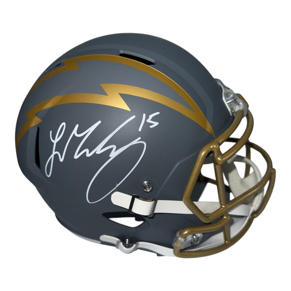 Ladd McConkey Autographed Los Angeles Chargers Riddell Slate Full Size Replica Helmet- Beckett
