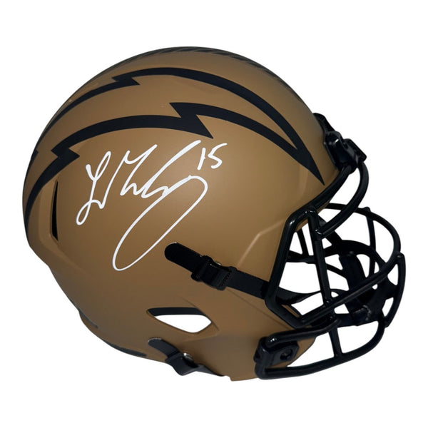 Ladd McConkey Autographed Los Angeles Chargers Riddell Brown Salute to Service Full Size Replica Helmet- Beckett
