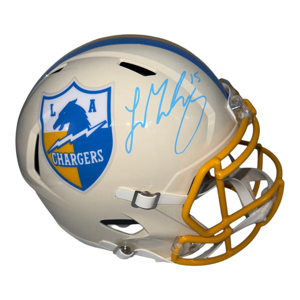 Ladd McConkey Autographed Los Angeles Chargers Riddell Retro Full Size Replica Helmet- Beckett