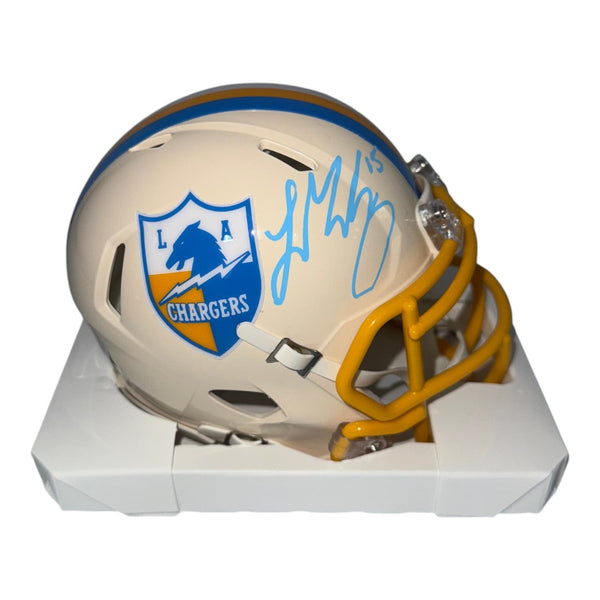 Ladd McConkey Autographed Los Angeles Chargers Riddell Retro Mini Helmet- Beckett