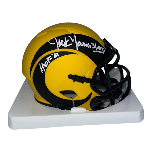 Jack Youngblood Autographed Los Angeles Rams Riddell Rave Mini Helmet with "HOF 01" Inscription- JSA Authentic