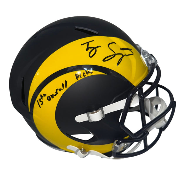 Ty Simpson Autographed Los Angeles Rams Riddell Full Size Rivalry Replica Helmet with "13th Overall Pick" Inscription- JSA Authentic