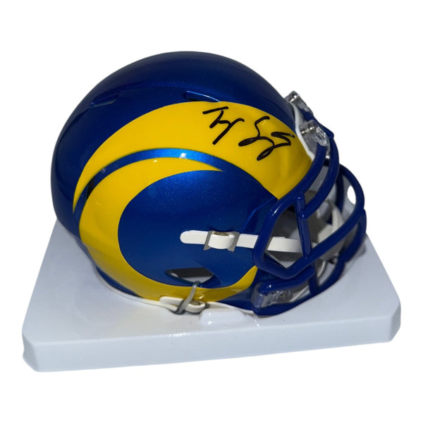 Ty Simpson Autographed Los Angeles Rams Riddell Speed Mini Helmet- JSA Authentic