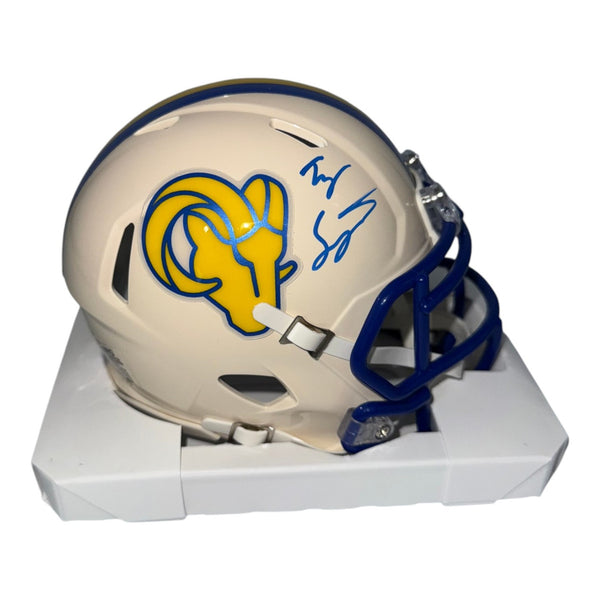Ty Simpson Autographed Los Angeles Rams Riddell Retro Mini Helmet- JSA Authentic