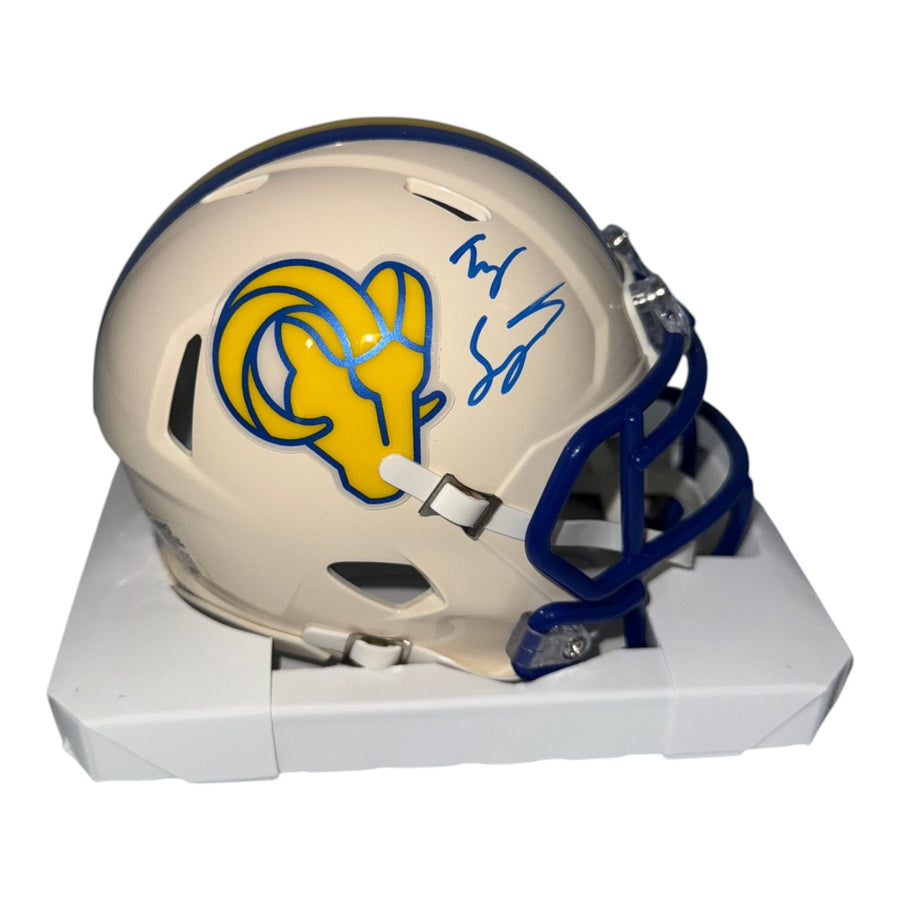 Ty Simpson Autographed Los Angeles Rams Riddell Retro Mini Helmet- JSA Authentic