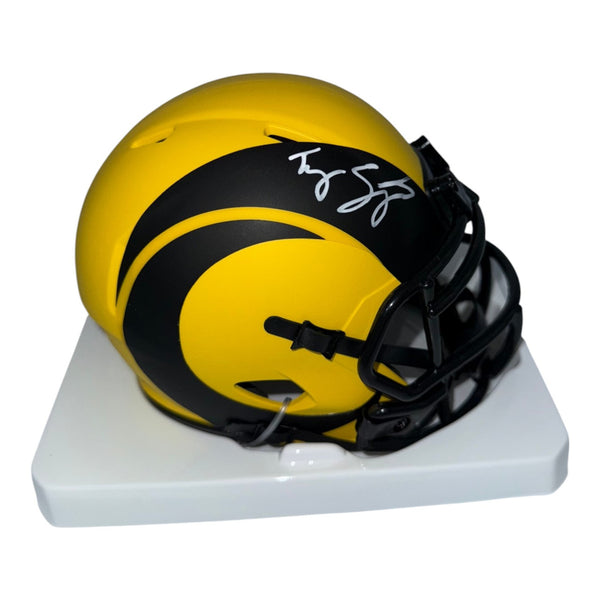 Ty Simpson Autographed Los Angeles Rams Riddell Rave Mini Helmet- JSA Authentic