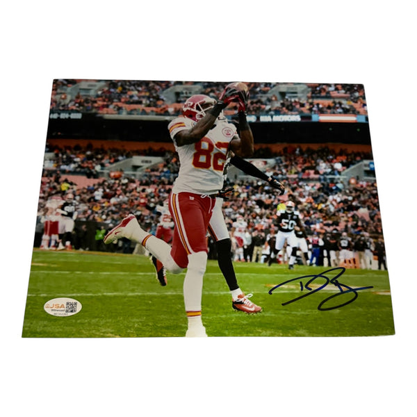 Dwayne Bowe Autographed Kansas City Chiefs 8x10 Photo White Jersey Over the Shoulder Catch- JSA Authentic