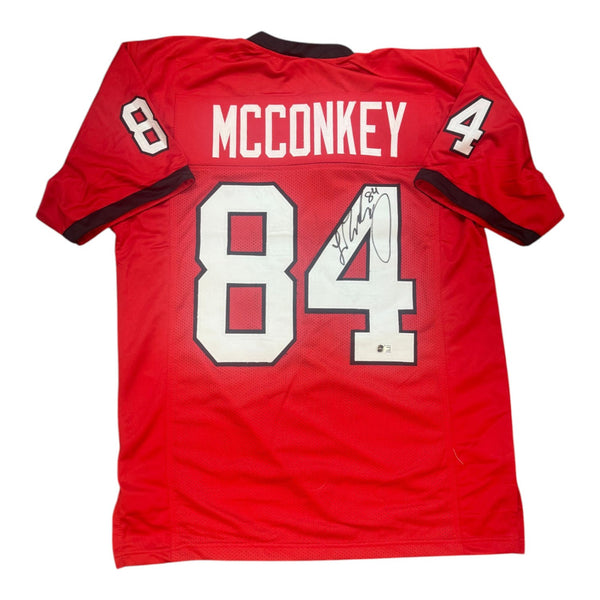 Ladd McConkey Autographed Georgia Bulldogs Red Custom Jersey- Beckett Authentic
