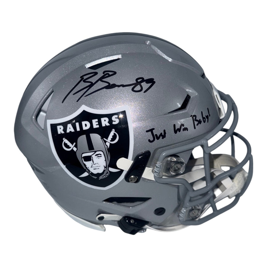 Brock Bowers Autographed Las Vegas Raiders Riddell Speedflex Authentic Helmet with "Just win Baby" Inscription- Beckett