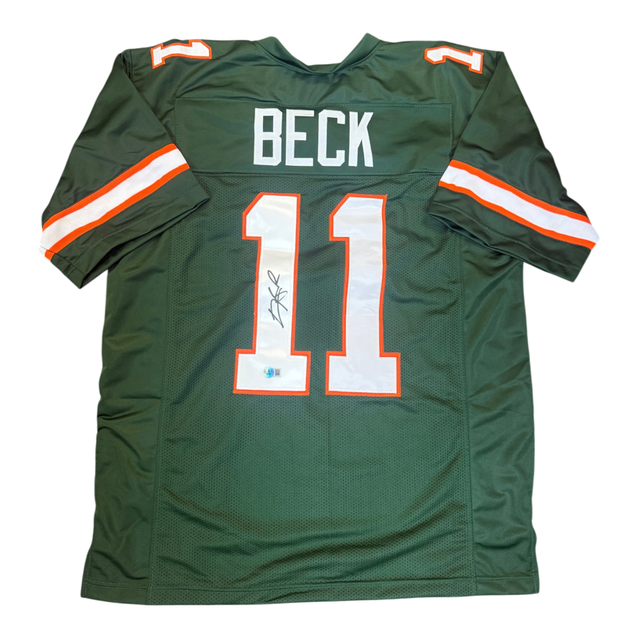 Carson Beck Autographed Miami Hurricanes Green Custom Jersey- Beckett