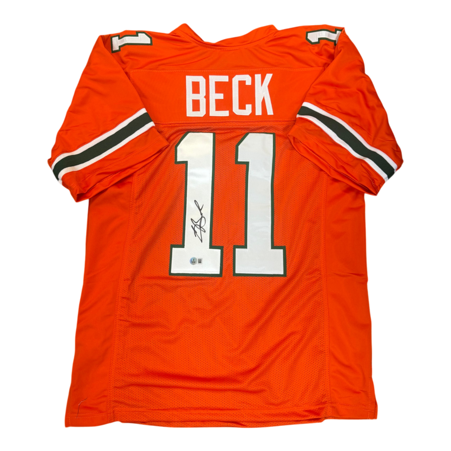 Carson Beck Autographed Miami Hurricanes Orange Custom Jersey- Beckett