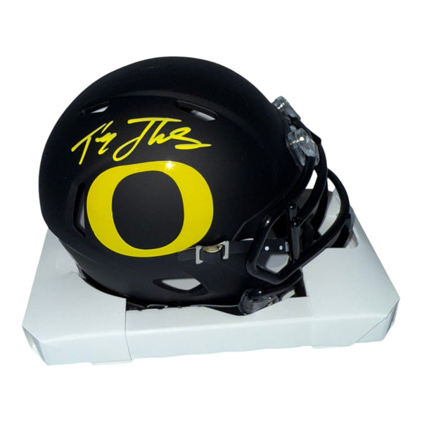 Tez Johnson Autographed Oregon Ducks Riddell Black Mini Helmet- JSA Authentic