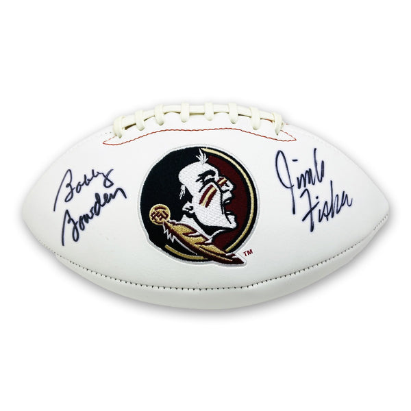 Bobby Bowden and Jimbo Fisher Signed FSU White Panel Logo Football - PSA/DNA