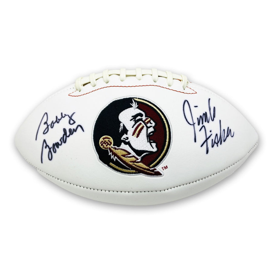 Bobby Bowden and Jimbo Fisher Signed FSU White Panel Logo Football - PSA/DNA