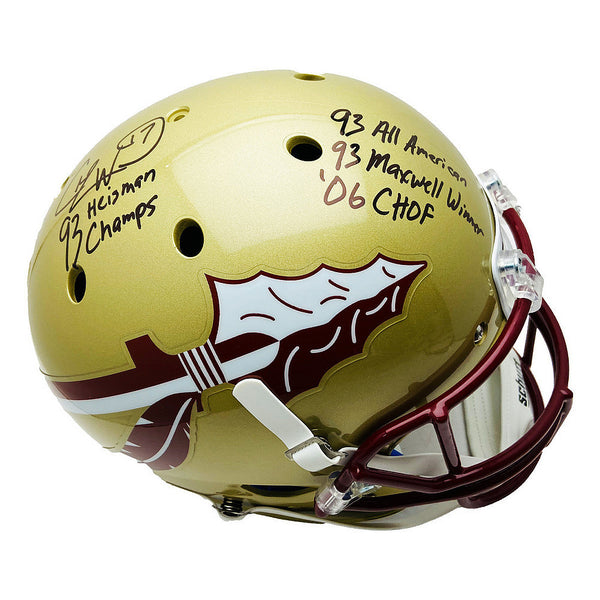 Charlie Ward Autographed FSU Schutt Gold Helmet Stat Inscription - PSA/DNA