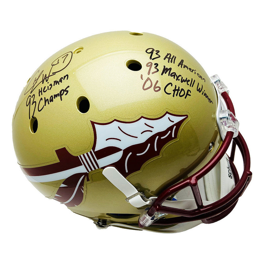 Charlie Ward Autographed FSU Schutt Gold Helmet Stat Inscription - PSA/DNA