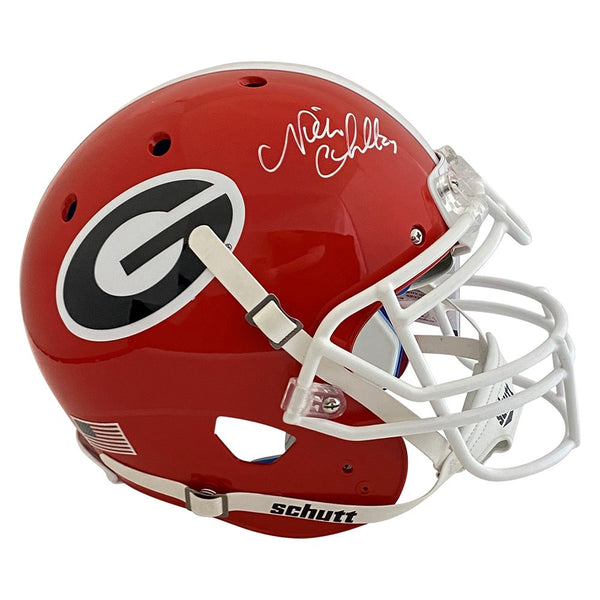 Nick Chubb Signed Georgia Bulldogs Schutt F/S Helmet w/#27 signed in White-BAS